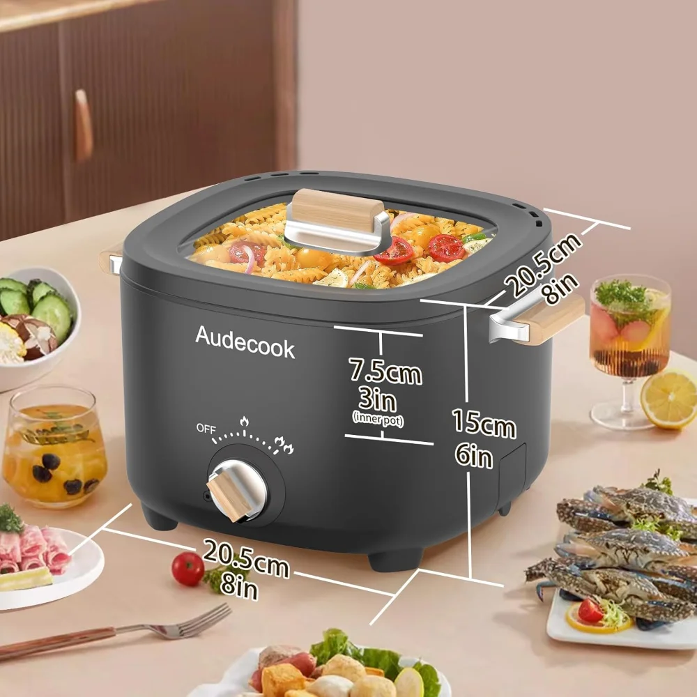 Multicooker antiaderente portátil de 2,5L para 1-3 pessoas, frigideira elétrica de viagem com textura de favo de mel com temperatura de energia dupla