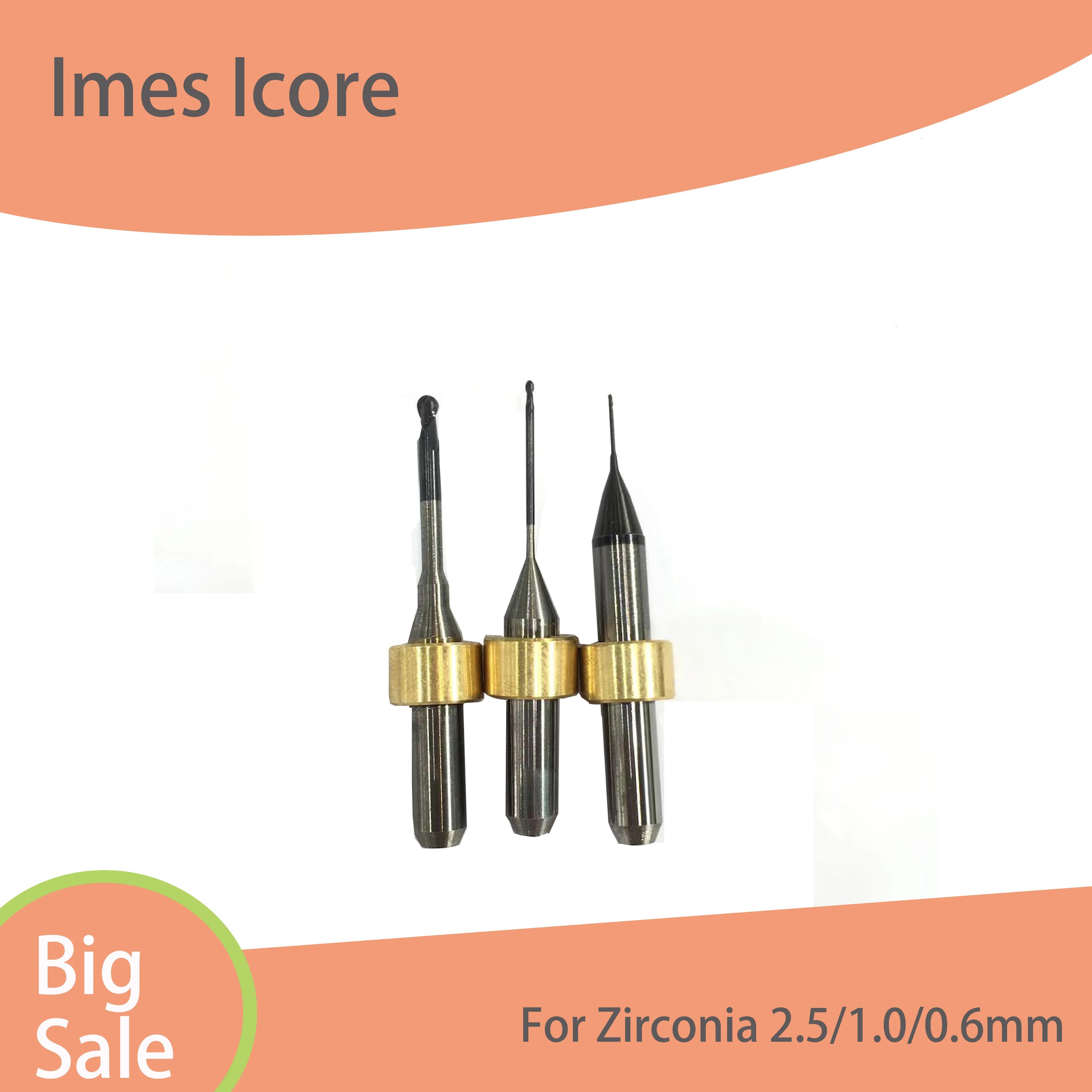 

Imes icore compatible Zirconia Milling Burs CADCAM Machine Tools Diamond Coated D6mm Shaft 2.5/1.0/0.6 for 350i/650i