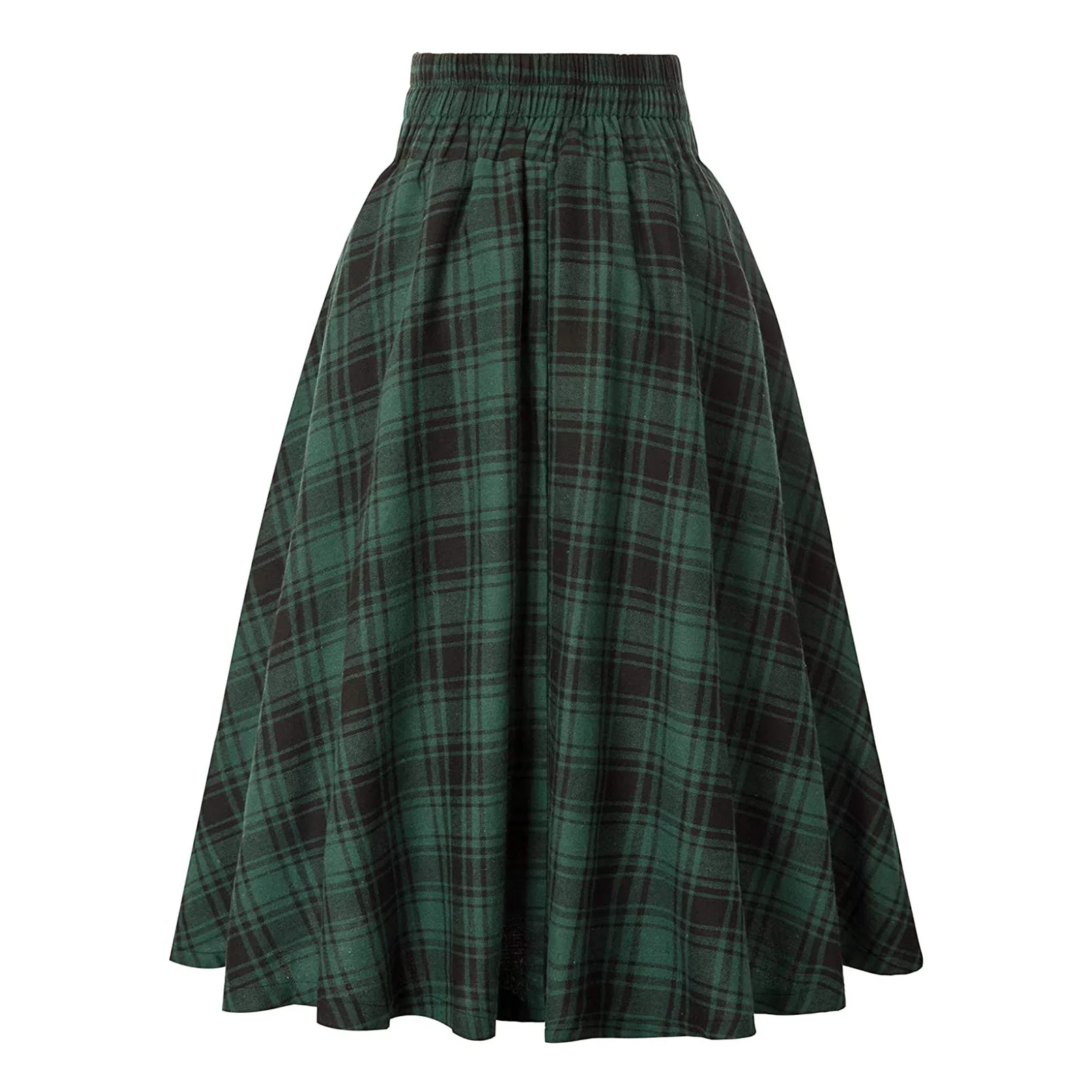 Hochtaillierter karierter Midi-Rock mit weitem Bein für Herbst und Winter, modischer Damenrock in A-Linie mit lockerer Taille und Karomuster. – Detail 8