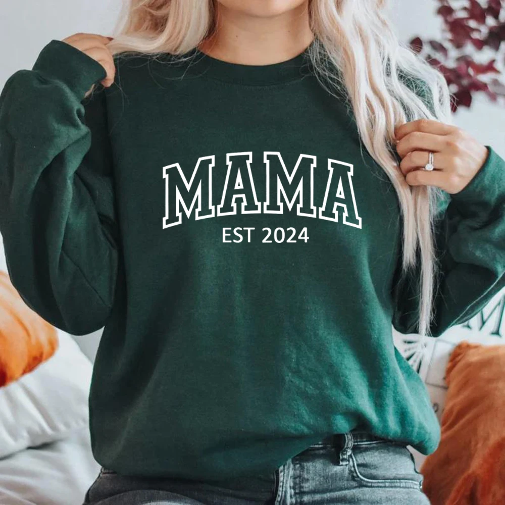 Mama Est-Sudadera con capucha para mujer, suéter de manga larga con cuello redondo, personalizado, regalo para el día de la madre, 2024