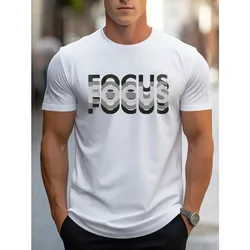 Men Summer FOCUS Letter Print Round Neck Short Sleeve Casual T-Shirt Summer New Fashion Cotton Couple Large Daily Loose T-shirt