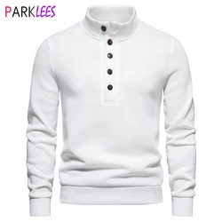 White Turtleneck Button Down Sweater for Men Autumn Winter Long Sleeve Knit Sweater Mens Casual Soft Lightweight Bottoming Shirt