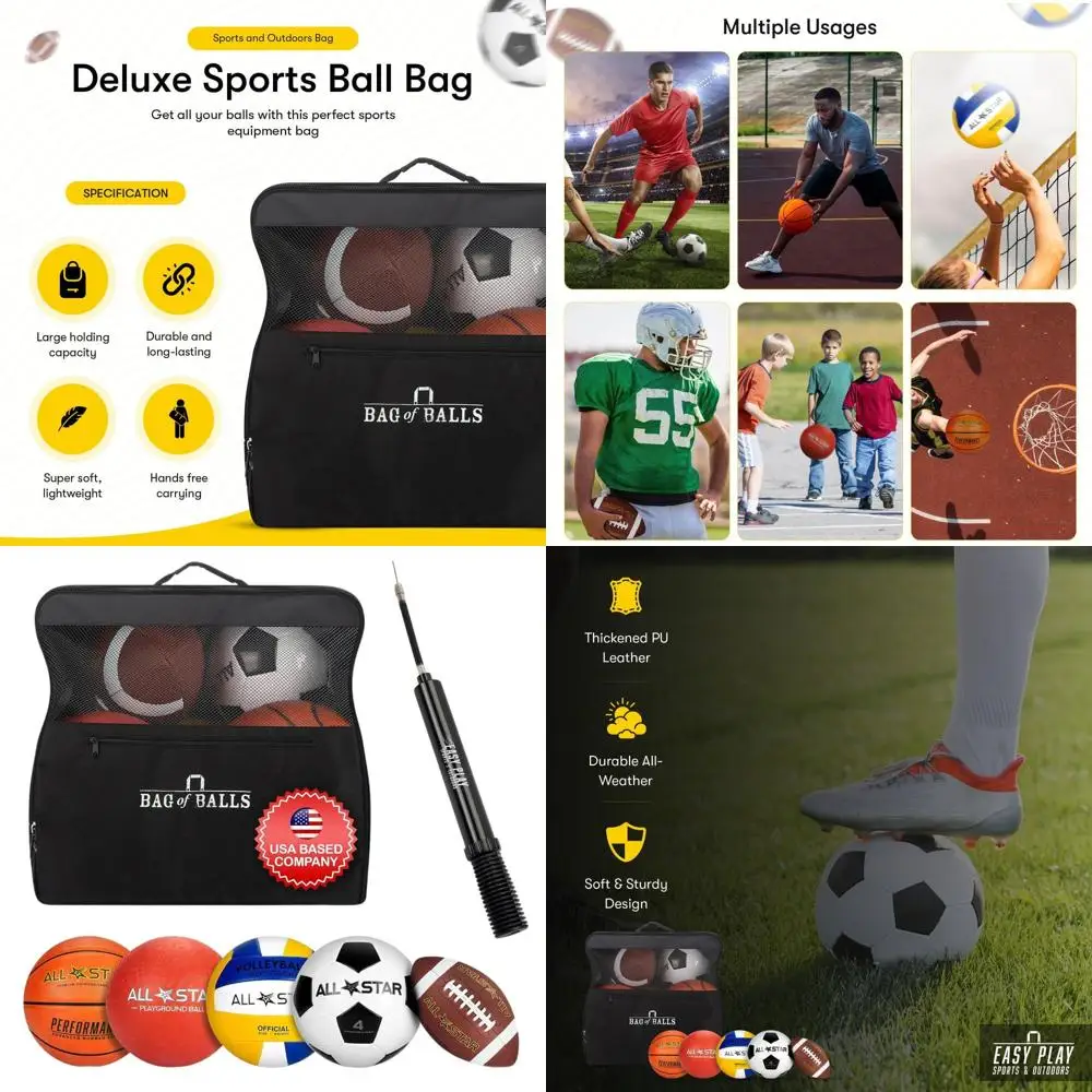

- Complete Sports Balls w/Bag, Pump for Boys - Kickball, Volleyball, Soccer Ball, Football, Basketball - Outdoor Play