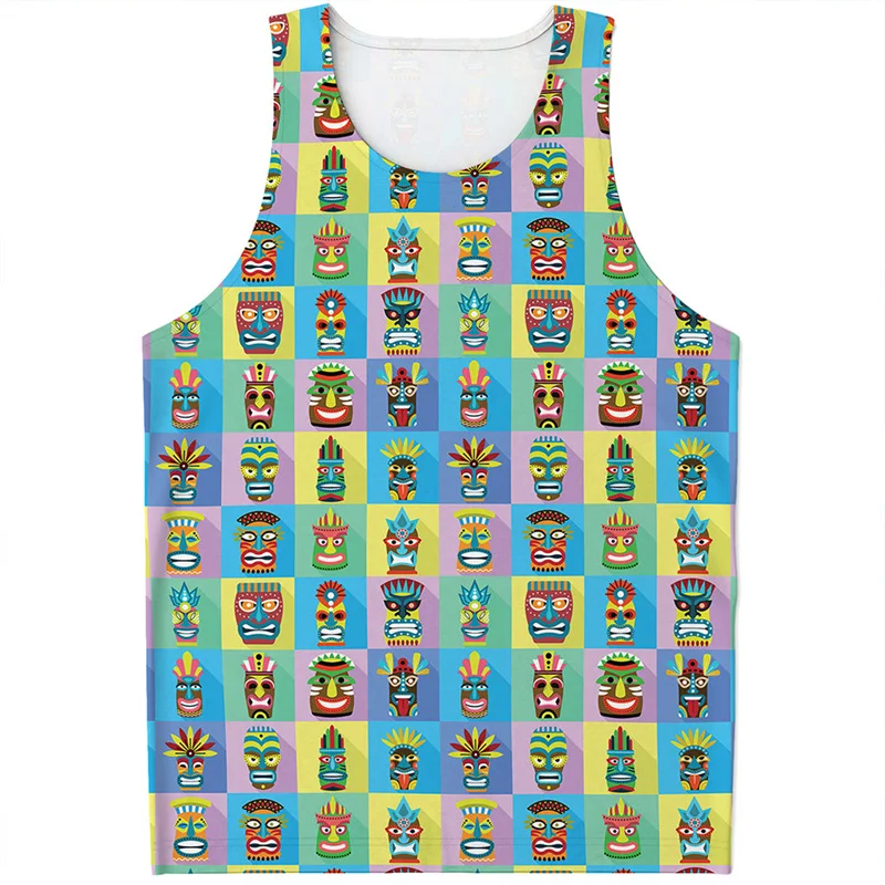 Fashion Tiki Statue Hawaiian Tank Tops For Men Summer Beach Sleeveless Vest Streetwear Casual 3D Printed Children Tee Shirts