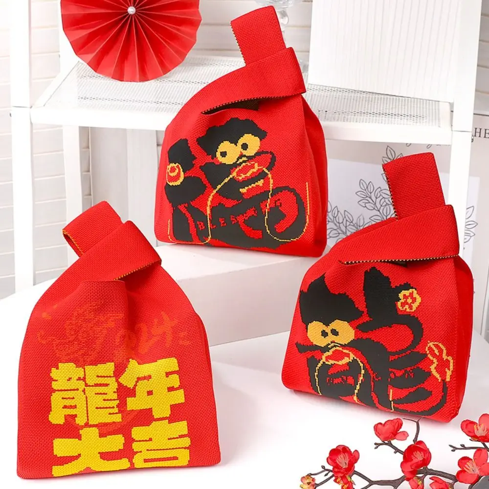 Sacola de dragão de grande capacidade, bolsa de pulso Weave Knot, sacolas de compras, ano novo, presente estudantil, estilo chinês