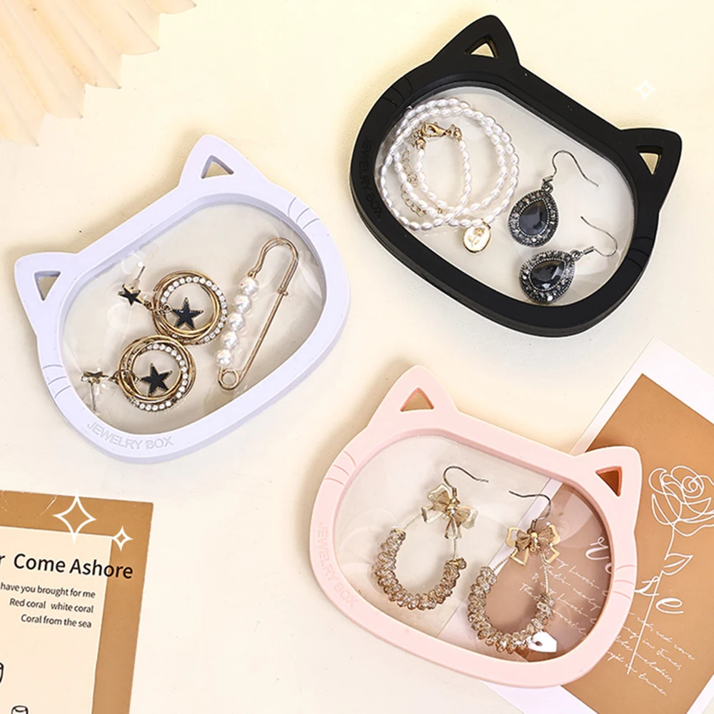 

1 Pcs Cute Cat Jewelry Box Transparent Pe Film Compact False Nail Packaging Functional Pe Film Jewelry Box for Personal Use
