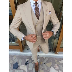 2023 New Fashion Male Suit Slim Fit Peak Lapel Elegant Formal 3 Pieces Best Man Wedding Tuxedo (Blazer+Vest+Pants) Costume Homme