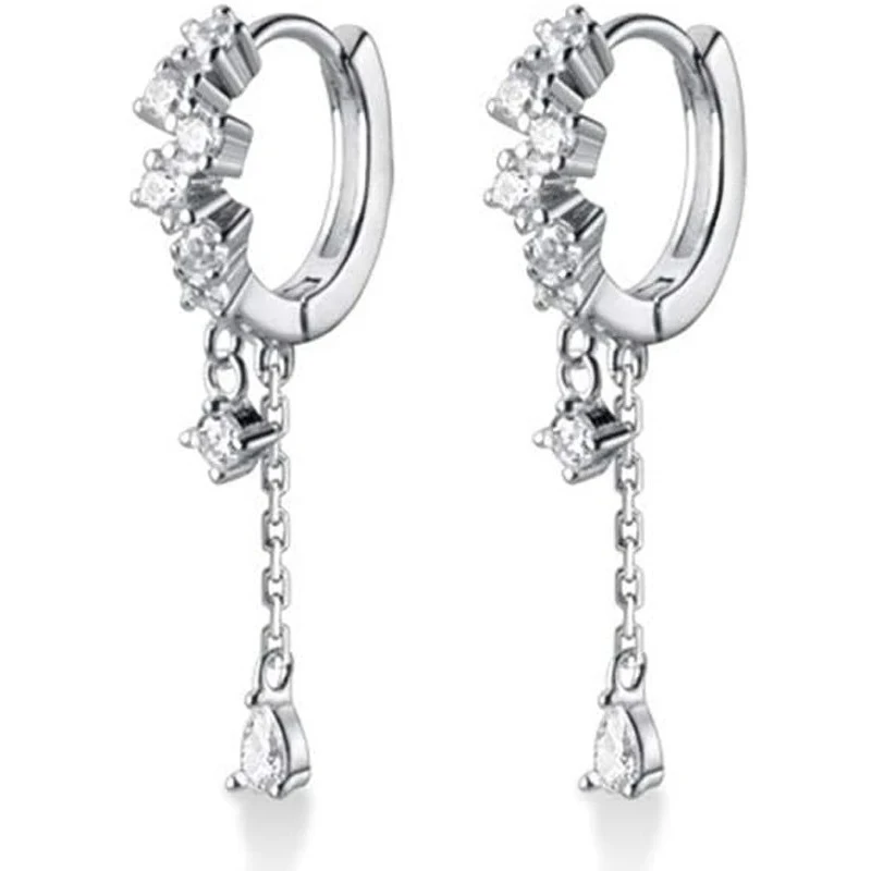 18K gold Silver CZ Hoop Earrings Dangle for Women Teen Girls Teardrop Huggie Earrings Drop Water Droplets Dangle Earrings
