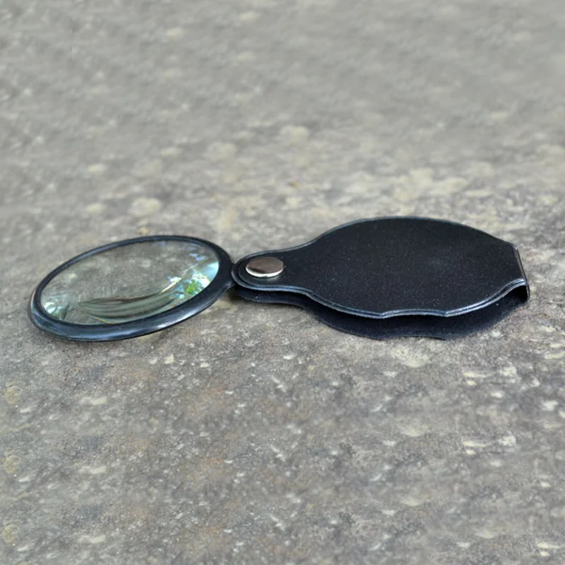 10X 50mm Foldable PU Material Reading Mini Magnifiers Portable Jewelry Loupe Magnifying Glass Lens Pocket Magnifier