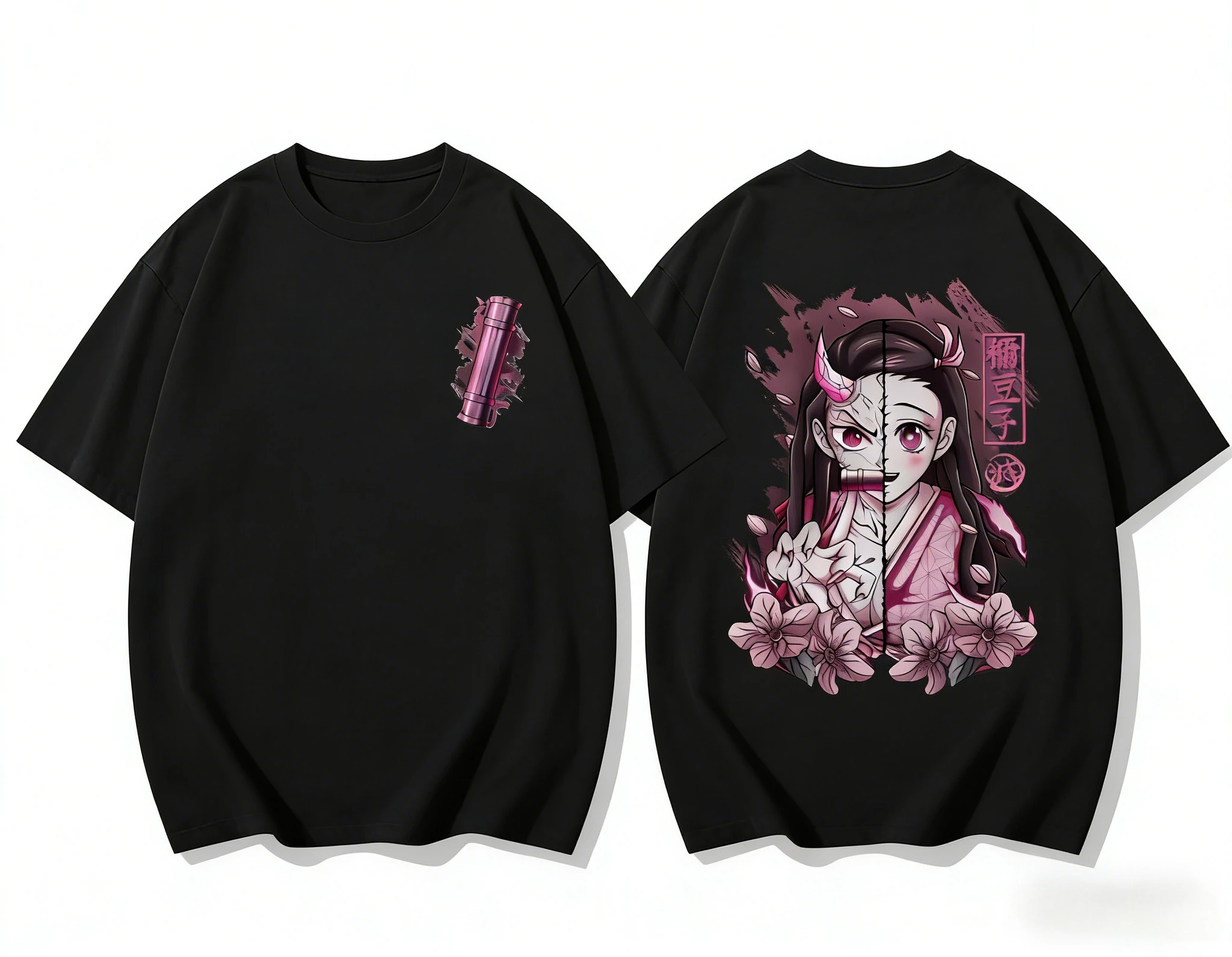 2026 Neues Demon Slayer Nezuko Kamado T-Shirt Anime-Gesichtsdruck Baumwolle Kurzarm-Shirt Unisex Sommer Streetwear Top für Männer Frauen