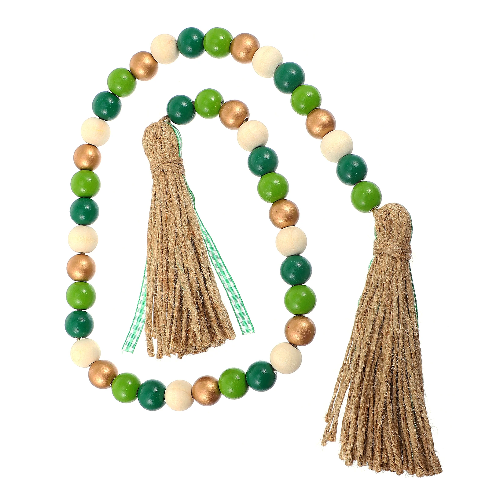 

Irish Festival Pendant Rustic Wooden Beads Garland Outdoor Farmhouse Tassel with Patrick's Day