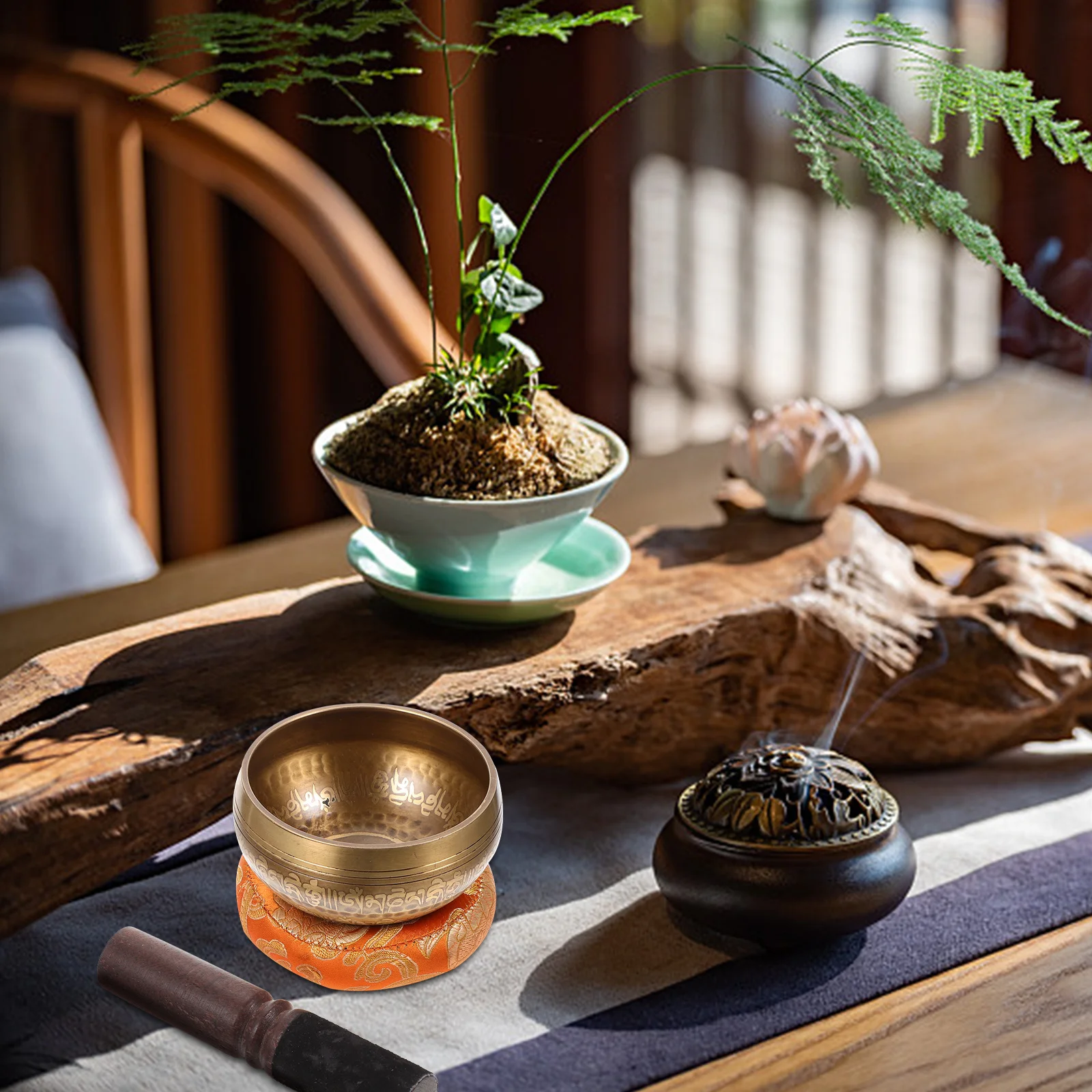 

Bowl Copper Singing Metal with Mallet Mat Yoga Meditation Tool