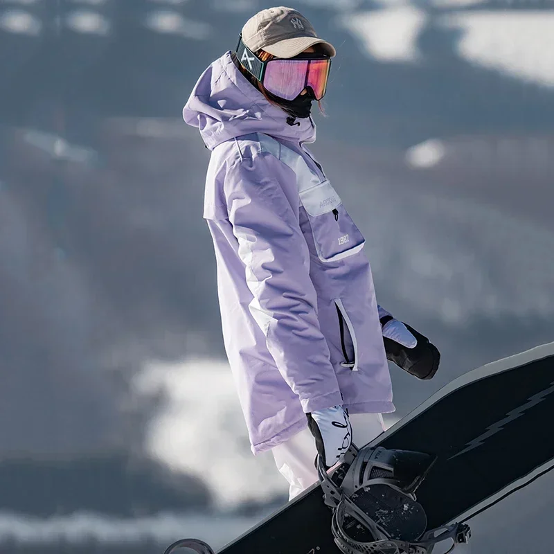 Jaket Celana salju tebal hangat baru 2025 setelan ski musim dingin set Snowboard wanita pakaian kostum salju tahan angin olahraga luar ruangan pria