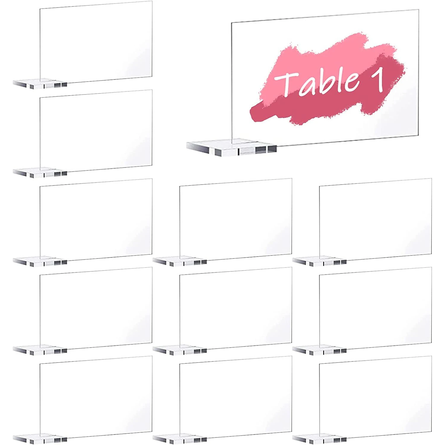 

Clear Acrylic Place Card for Wedding, Blank Rectangle Name Plate with Stand DIY Name Number Seating Chart Card for Reception