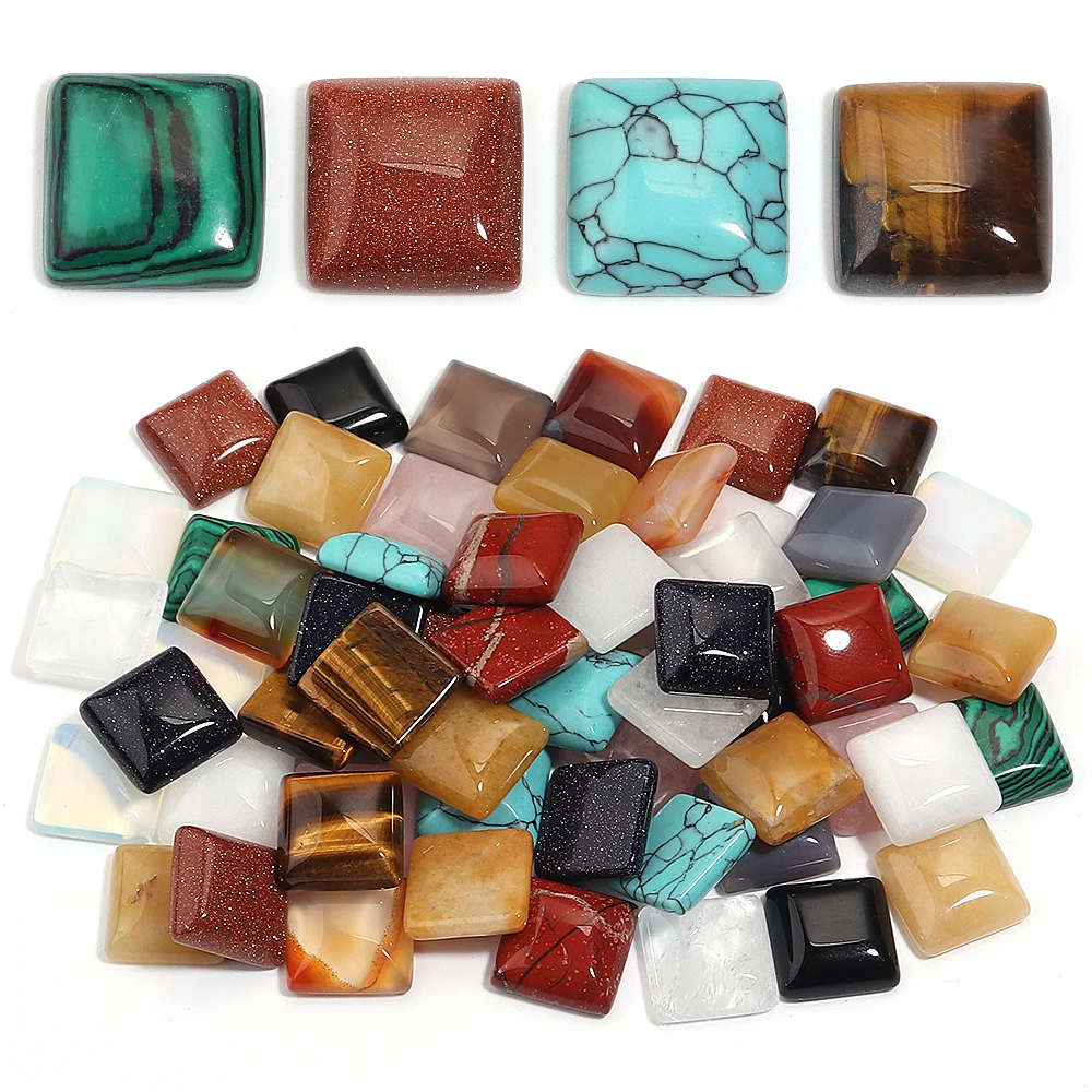 5pcs/lot 16mm Natural Stone Square Cabochons Agate Rose Quartz Jade Stone Cabochon Cameo For DIY Charms Rings Necklace Accessory