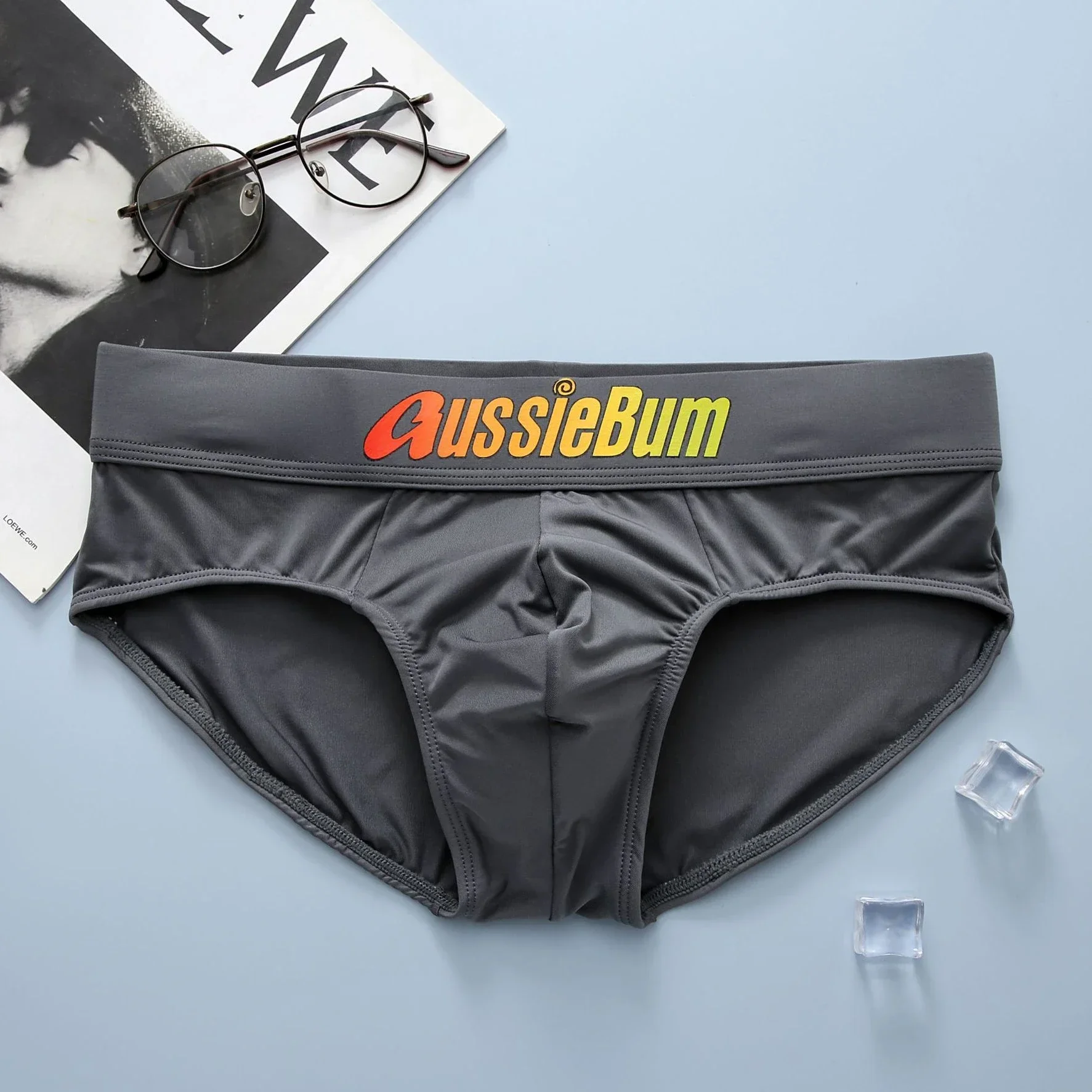 Aussiebum-Calzoncillos de seda de leche para hombre, cintura baja, elásticos, cómodos, bolsa convexa en u, palabras coloridas