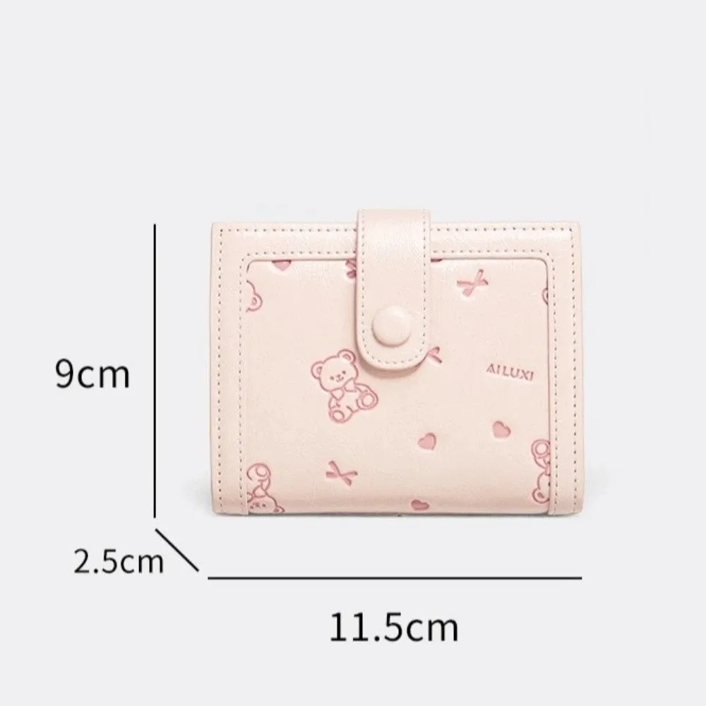 لطيف بو الجلود محفظة قصيرة البسيطة الوردي عملة الحقيبة الدب الصغير حامل بطاقة الائتمان النساء فتاة هدية #6