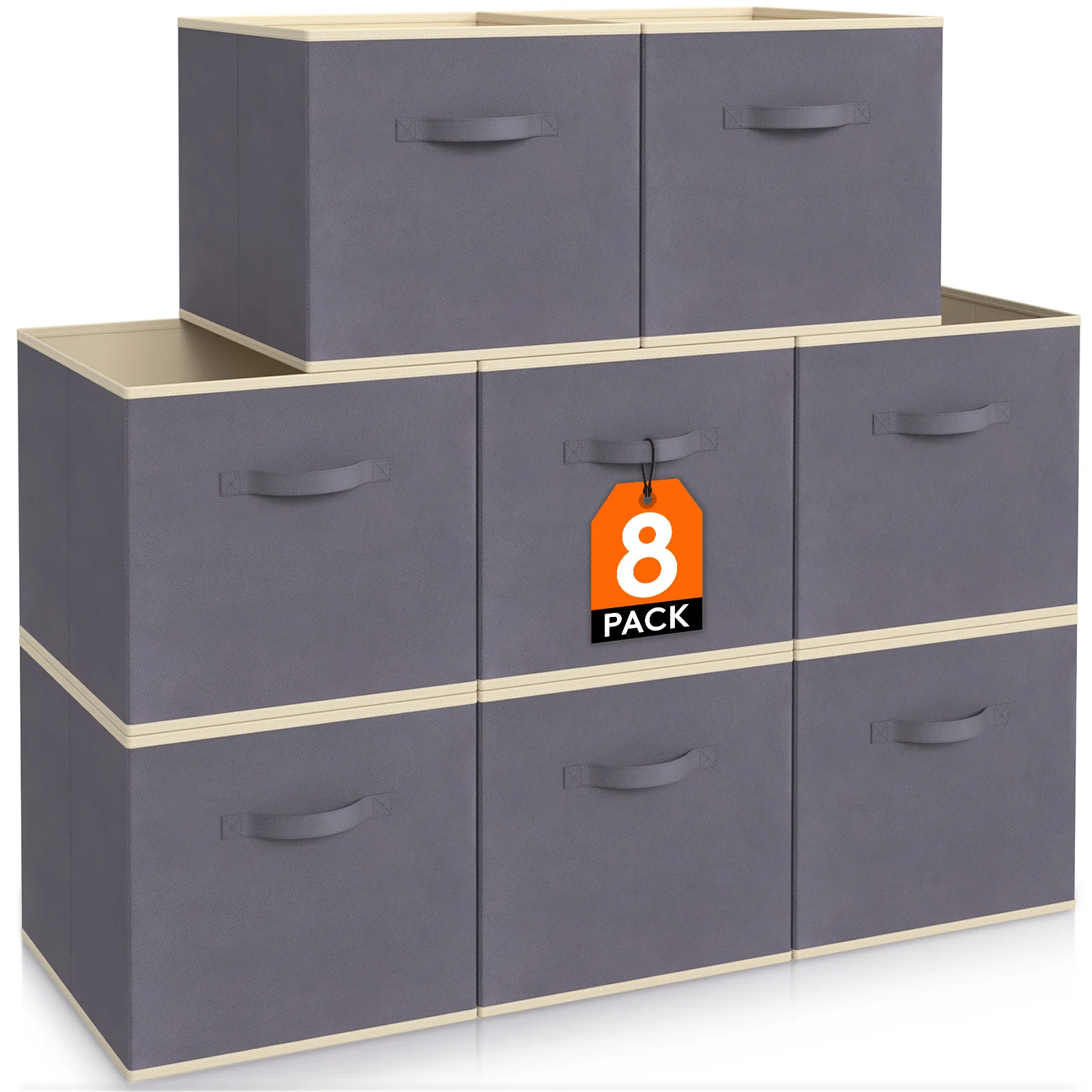 8 عبوات من صناديق تخزين مكعبة مقاس 11/13 بوصة، سلال تخزين قماشية قابلة للطي مع مقابض للأرفف والخزانة وتنظيم المنزل
