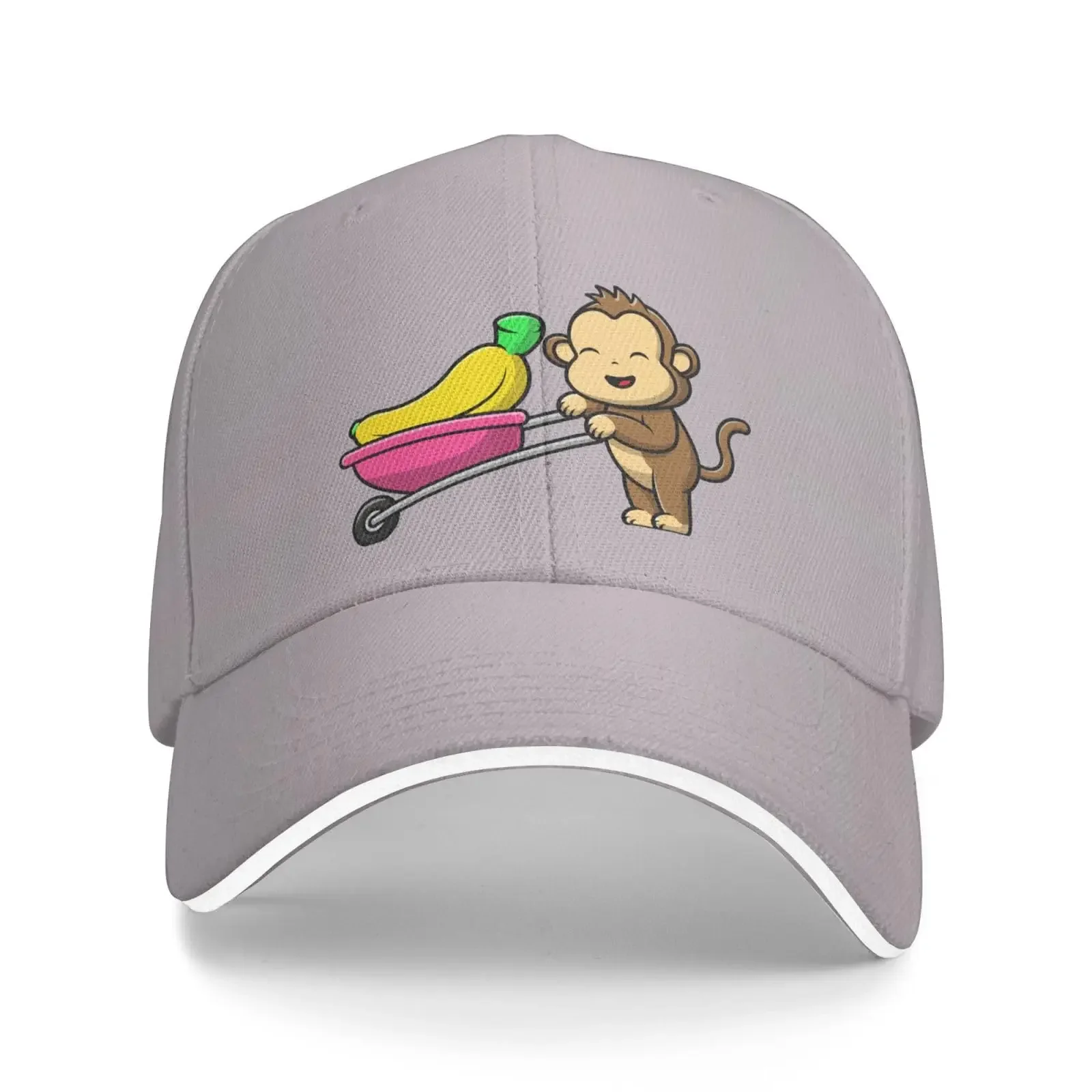 Cute Monkey Pushing Banana Baseball Cap Women Men Hat Adjustable Outdoor Baseball Caps Sun Hat