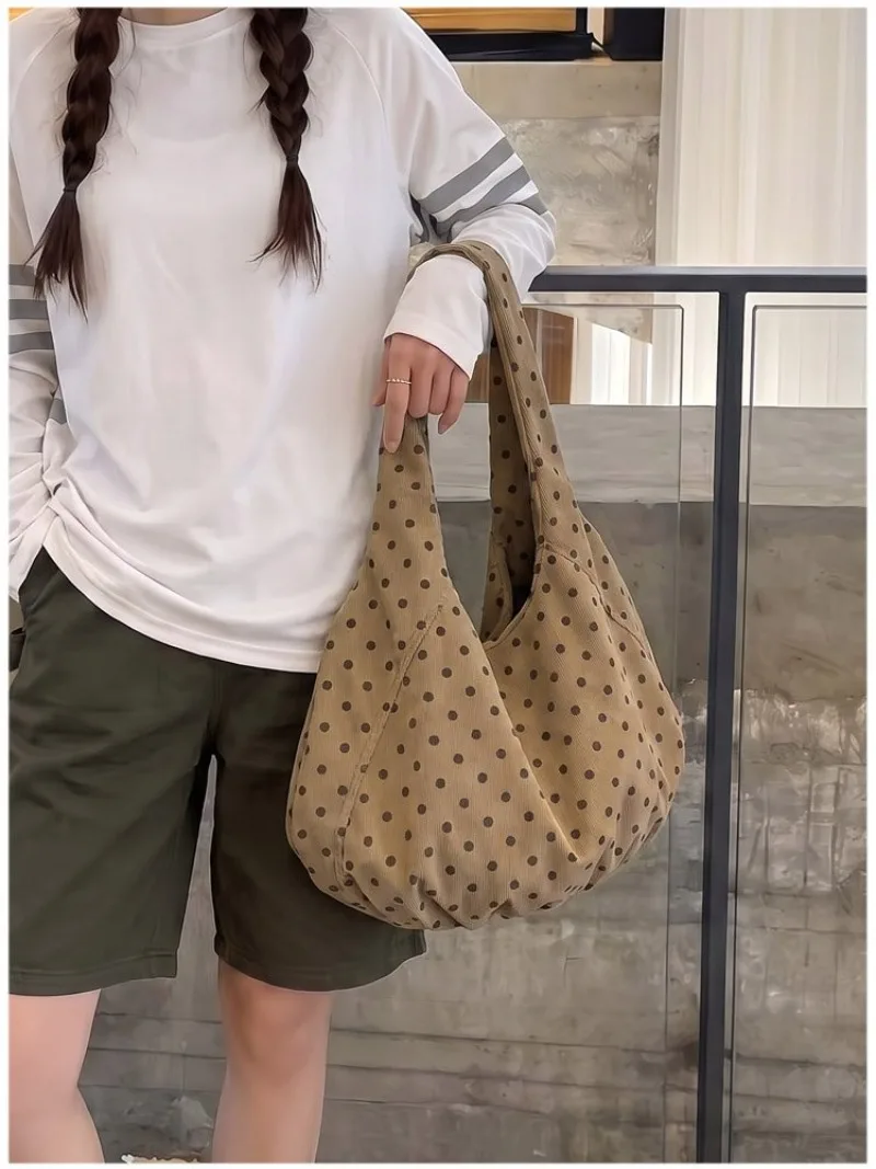CEEKAY Canvas-Tasche mit Polka-Dot-Muster, Hobo-Stil, breiter Träger, geraffte Falten, vielseitig einsetzbar, für den täglichen Gebrauch, Freizeit, große Kapazität, Damenhandtasche. – Detail 27
