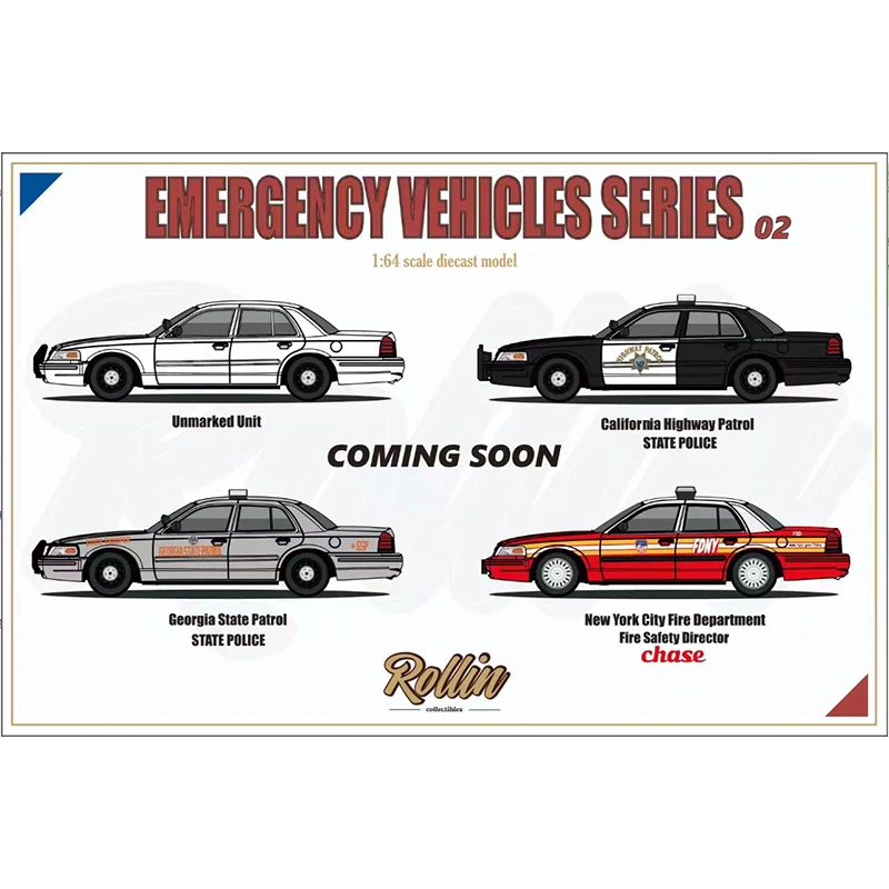 

Предпродажа Rollin 1:64 Crown Victoria Police Patrol Car MK2 EN114, литая под давлением диорама, коллекция моделей, миниатюрные игрушки