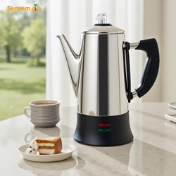 1.8L Electric Coffee Percolator Stainless Steel 12 Cups Automatic Italian Coffee Maker Machine Home Gift Classic Brewing Pot