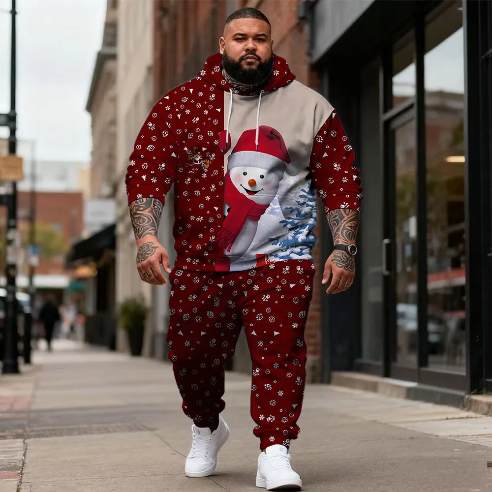 

Мужская толстовка больших размеров S-9xl с рождественской и текстурой в клетку — комплект из двух предметов, мягкая теплая ткань, праздничные принты