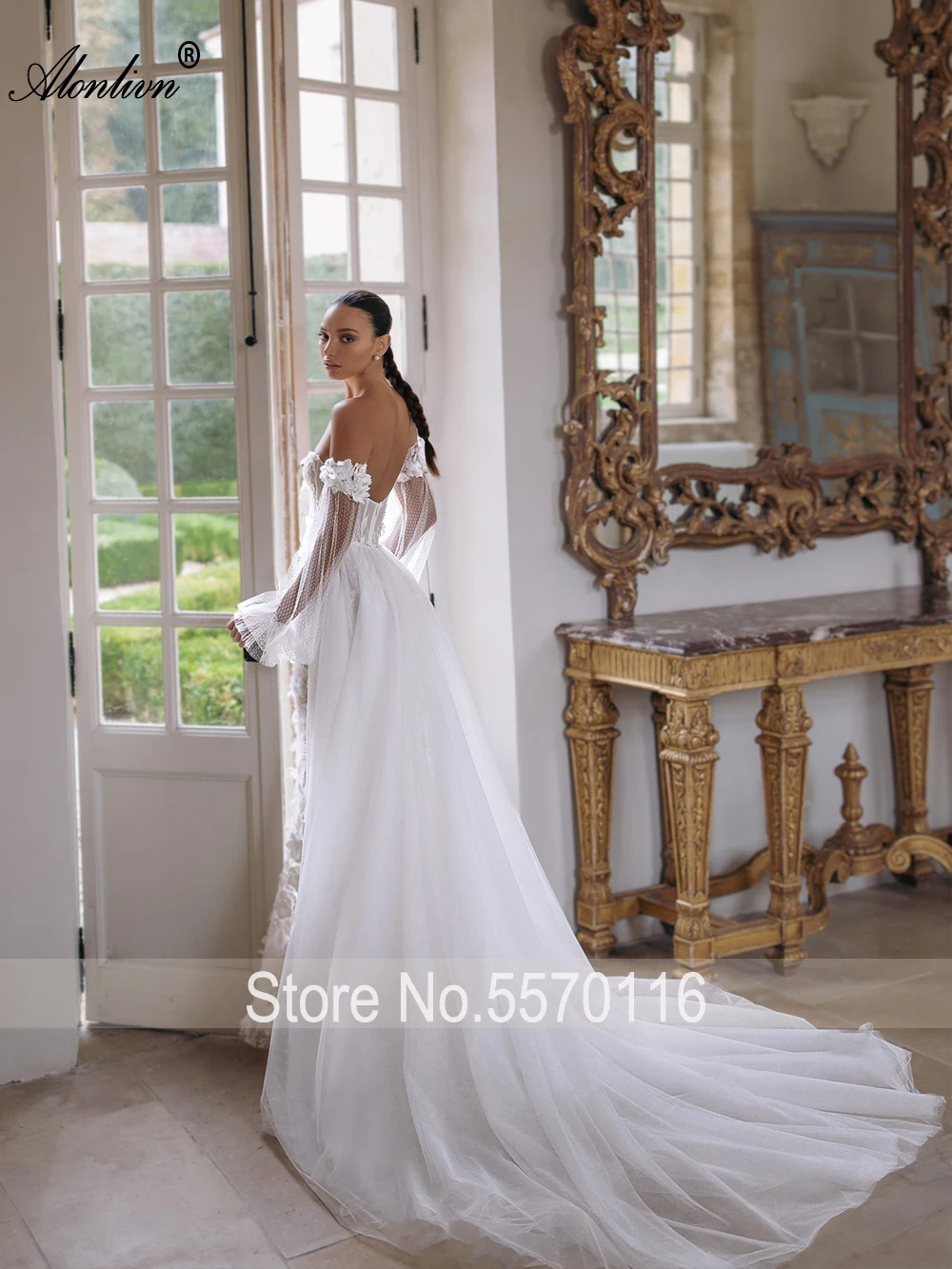 Alonlivn Delicate 3D Flowers Mermaid Wedding Dresses Decorated With Oversized Exclusive Floral Lace Trumpet Bridal Gowns