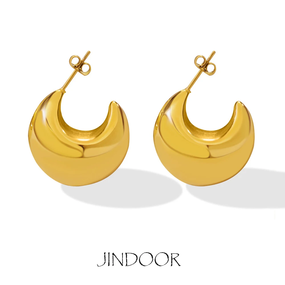 

JINDOOR Classic Minimalist Vintage Hollow C Earrings, 18K Gold Plated Titanium Steel Studs, Hypoallergenic Retro Hoops for Women