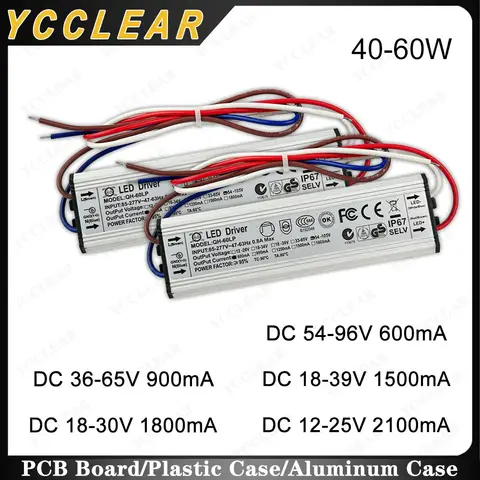 40-60W LED 드라이버 DC54-96V 600mA 36-65V 900mA 18-39V 1500mA 18-30V 1800mA 12-25V 2100mA 조명 변압기 전원 공급 장치