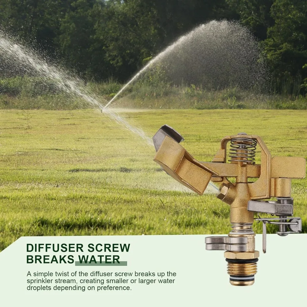 irrigatore ad impatto in ottone, irrigatori in ottone resistenti per giardino con prato, regolabile 20 °   - 360 °   modello, distanza di spruzzo 20' - 41'
