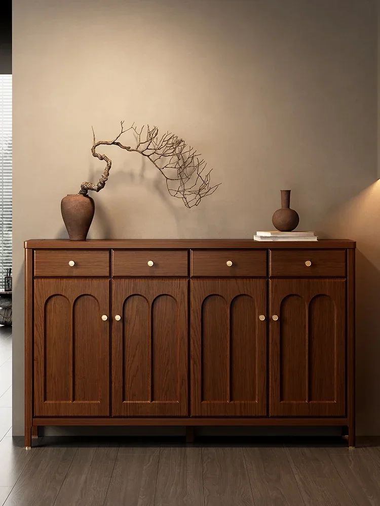 Affordable Long - lasting Solid wood shoe cabinet, new Chinese style entrance cabinet, integrated wall storage cabinet