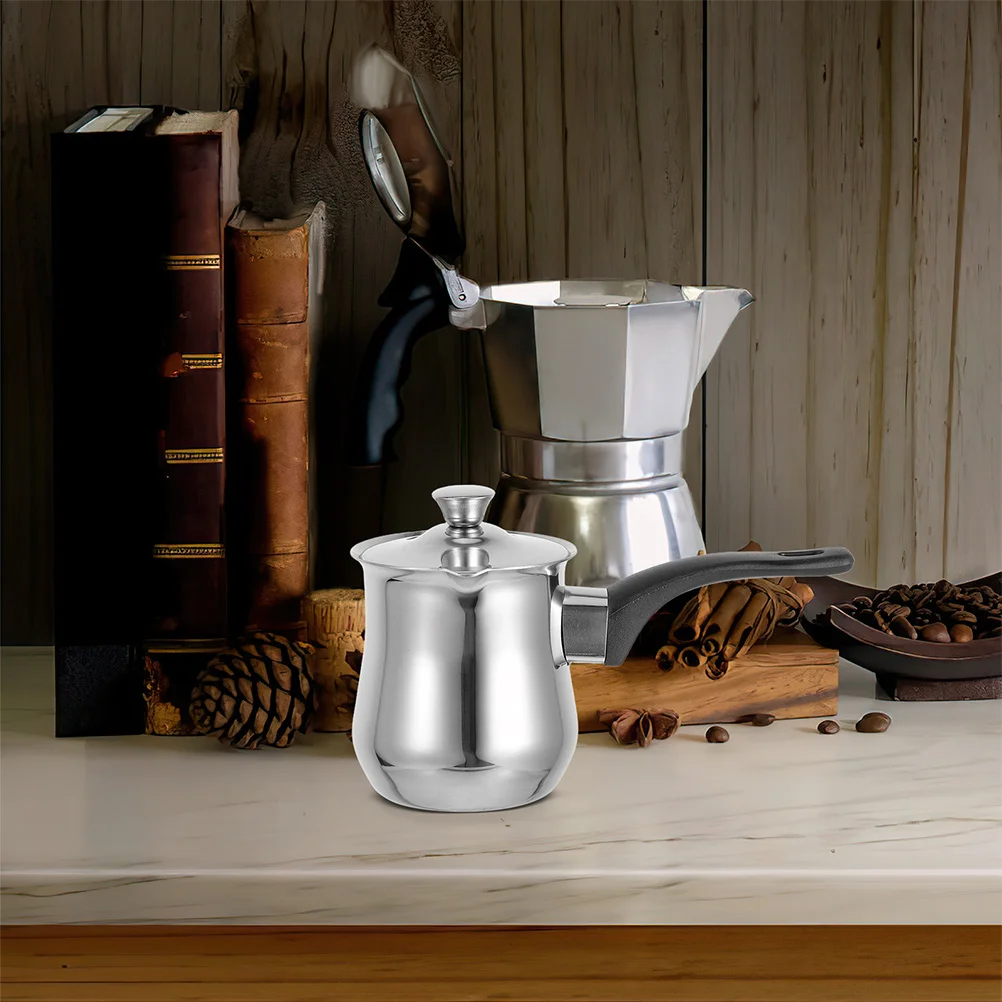 

1pcs 540Ml Stainless Steel Turkish Coffee Pot Milk Butter Warmer Cezve Anti-Scald Handle Lid For Home Kitchen Use Small