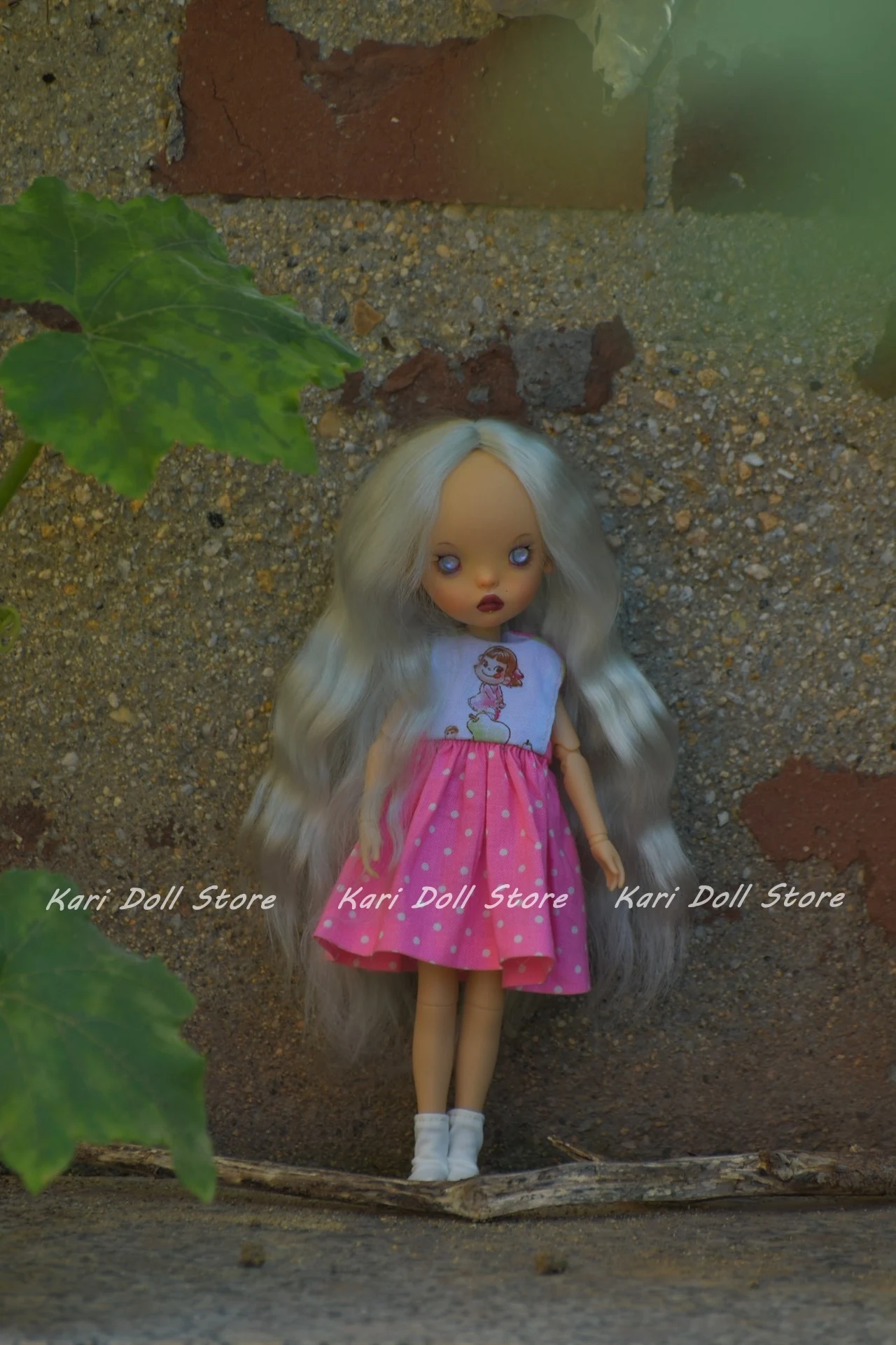 Kari Doll Clothes and skirts dress Pink polka dot dress with Scarf for Landazz Landoudou Doll