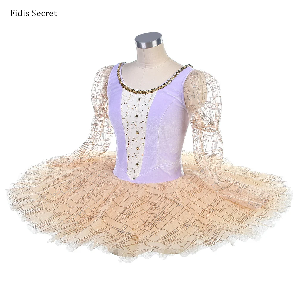 Falda tutú de plato profesional lila, ropa de baile de actuación de Ballet para mujer, trajes de escenario de princesa Hada de las flores de bailarina para niñas