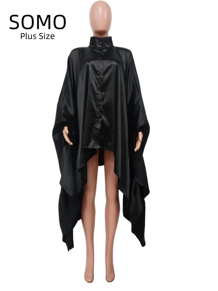 SOMO-Longue cape plissée à manches longues chauve-souris pour femme, chemisier irrégulier, haut taille unique, grande taille, livraison directe, 2023