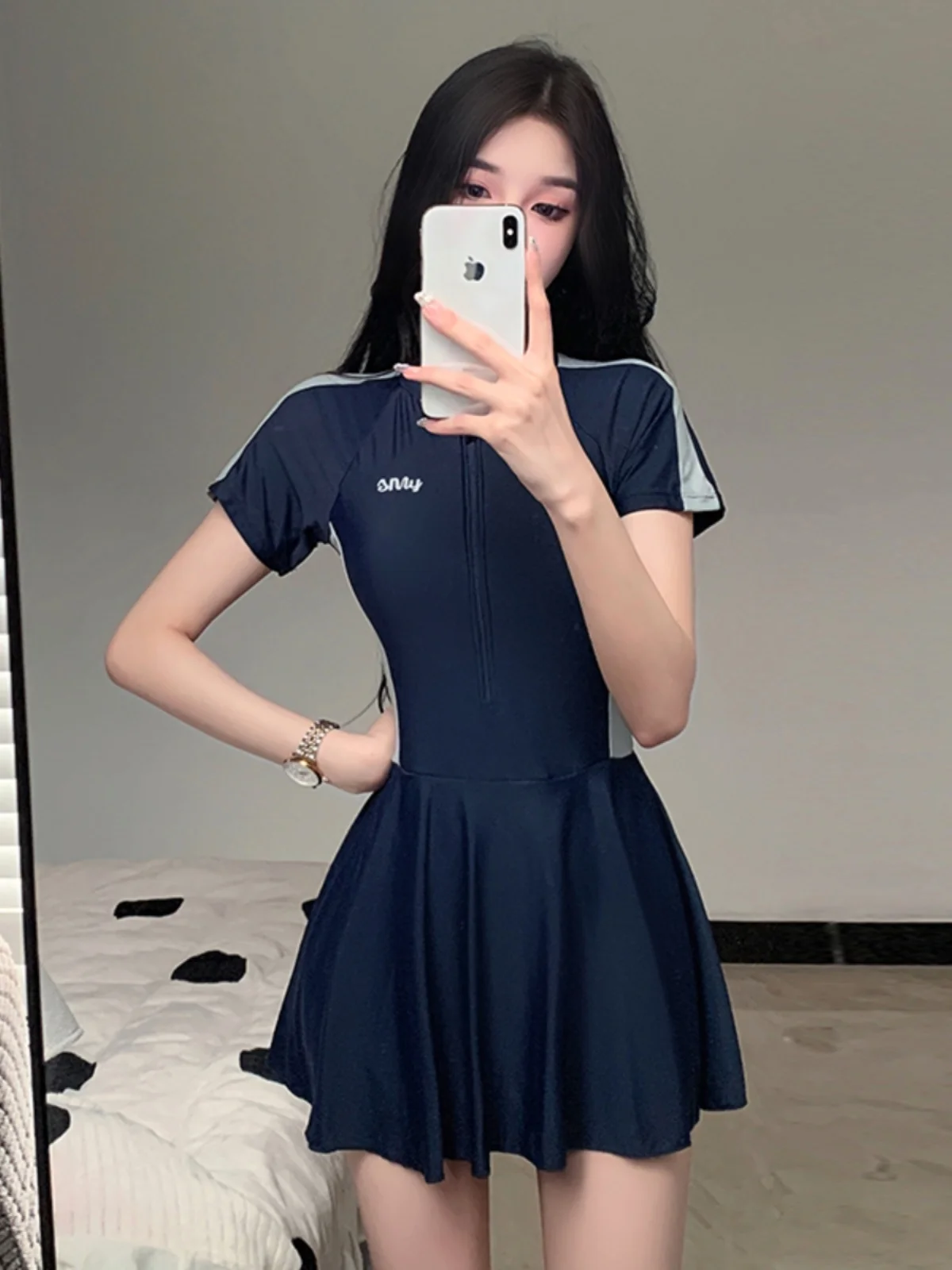 

Сексуальный женский купальник-бикини с юбкой, термокостюм для плавания в термальных источниках, скрывающий живот, повседневный купальный костюм