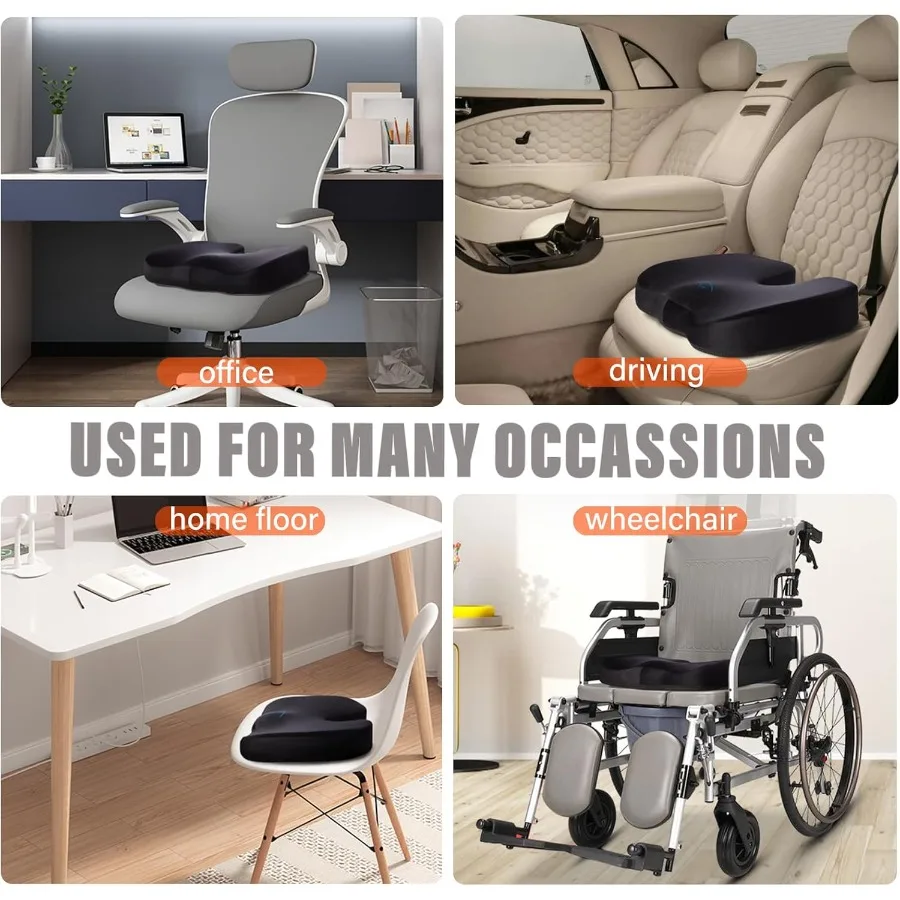 Cojín de asiento de espuma viscoelástica para uso en oficina y automóvil, almohada ergonómica para sentarse durante mucho tiempo, diseñado para aliviar el cóctel y el coxis