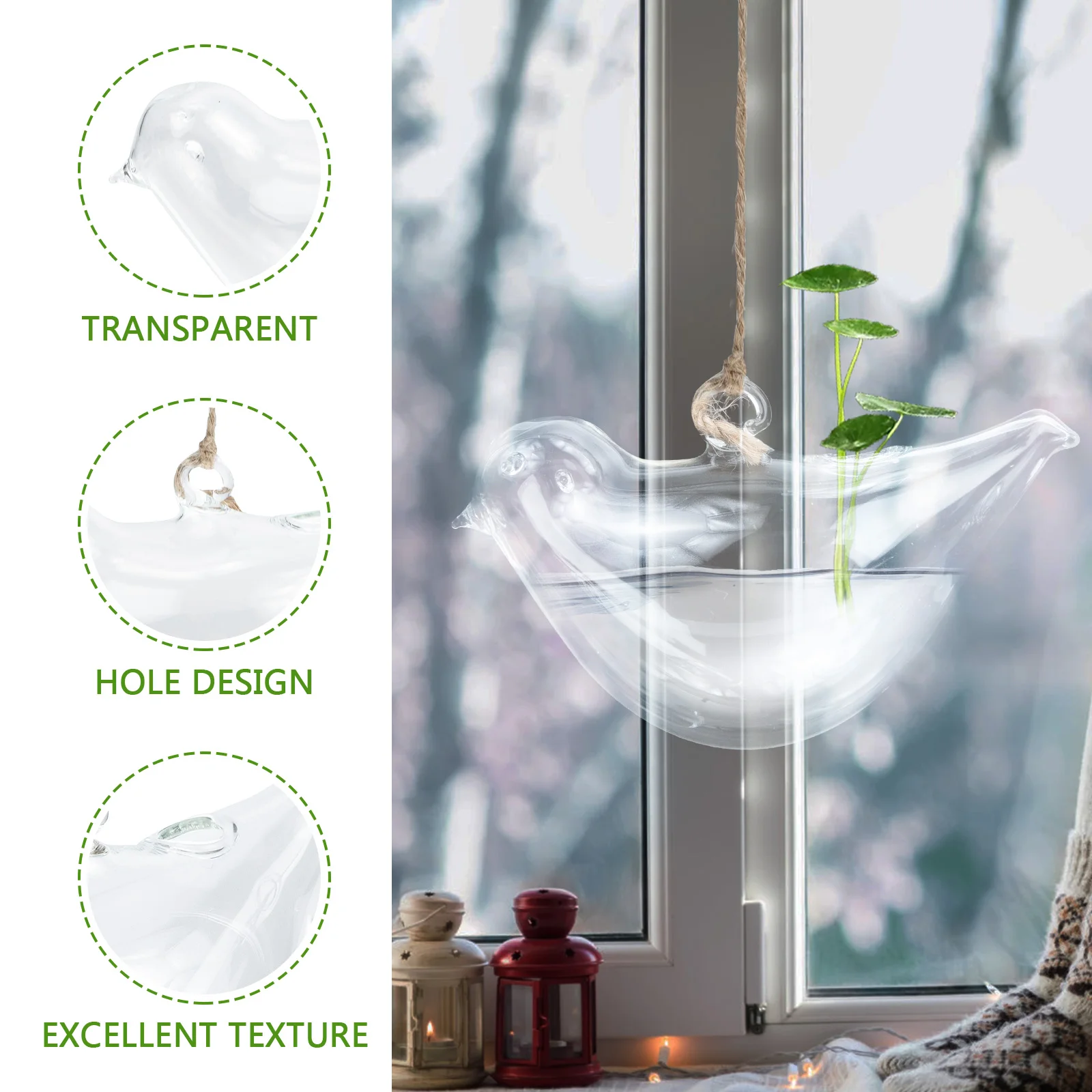 

DIY Hanging Glass Vase Transparent Bottle Small Compact Plant Container Decorative Flower Holder Wall Hanging Vase Home Office