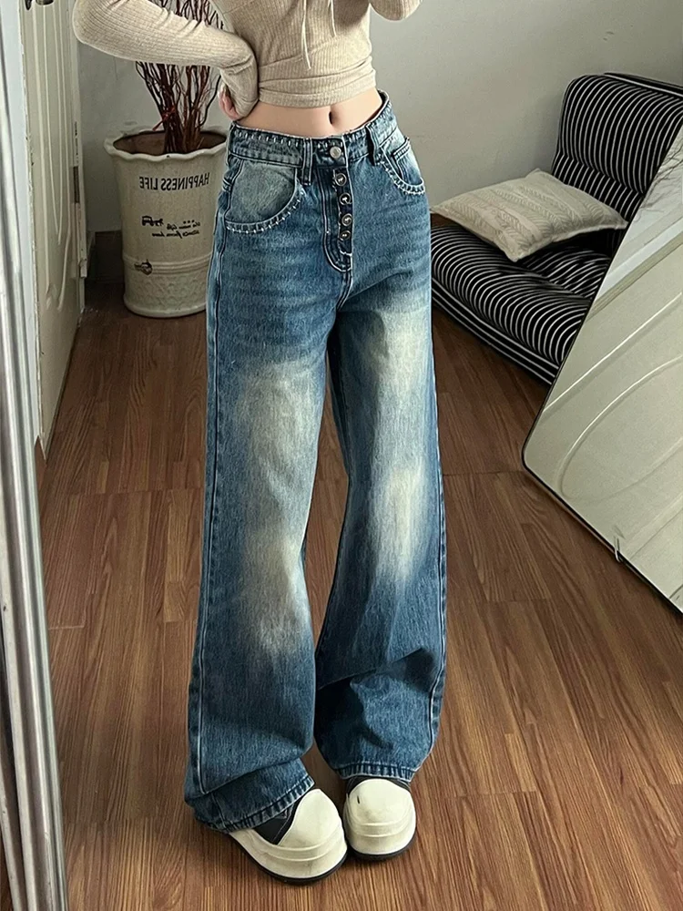 

Waed out High Street American Sle Jeans Women Loose Lazy Feeling Dragging Pants High Waist Neutral Sle Four Seasons