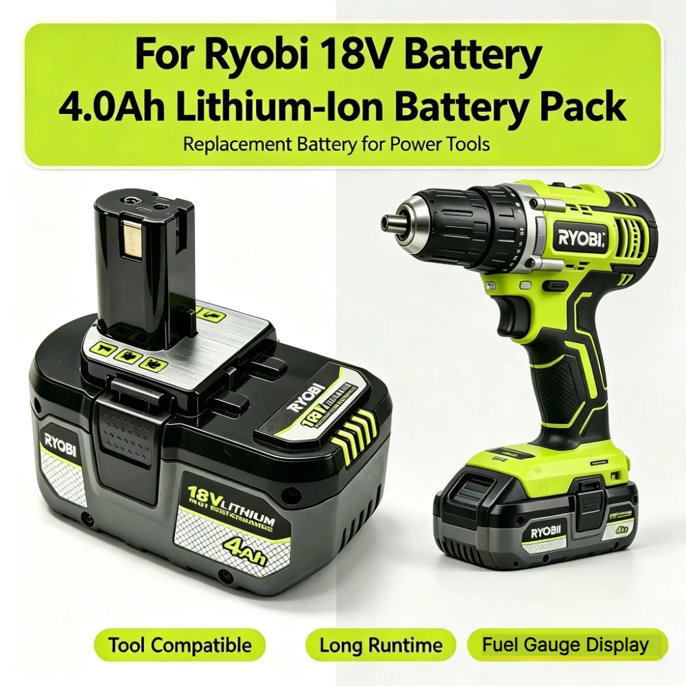 18V 4.0/6.0/8.0Ah Lithium-Ion Replacement Battery for Ryobi P107 P108, High Capacity Rechargeable Pack for Cordless Power Tools