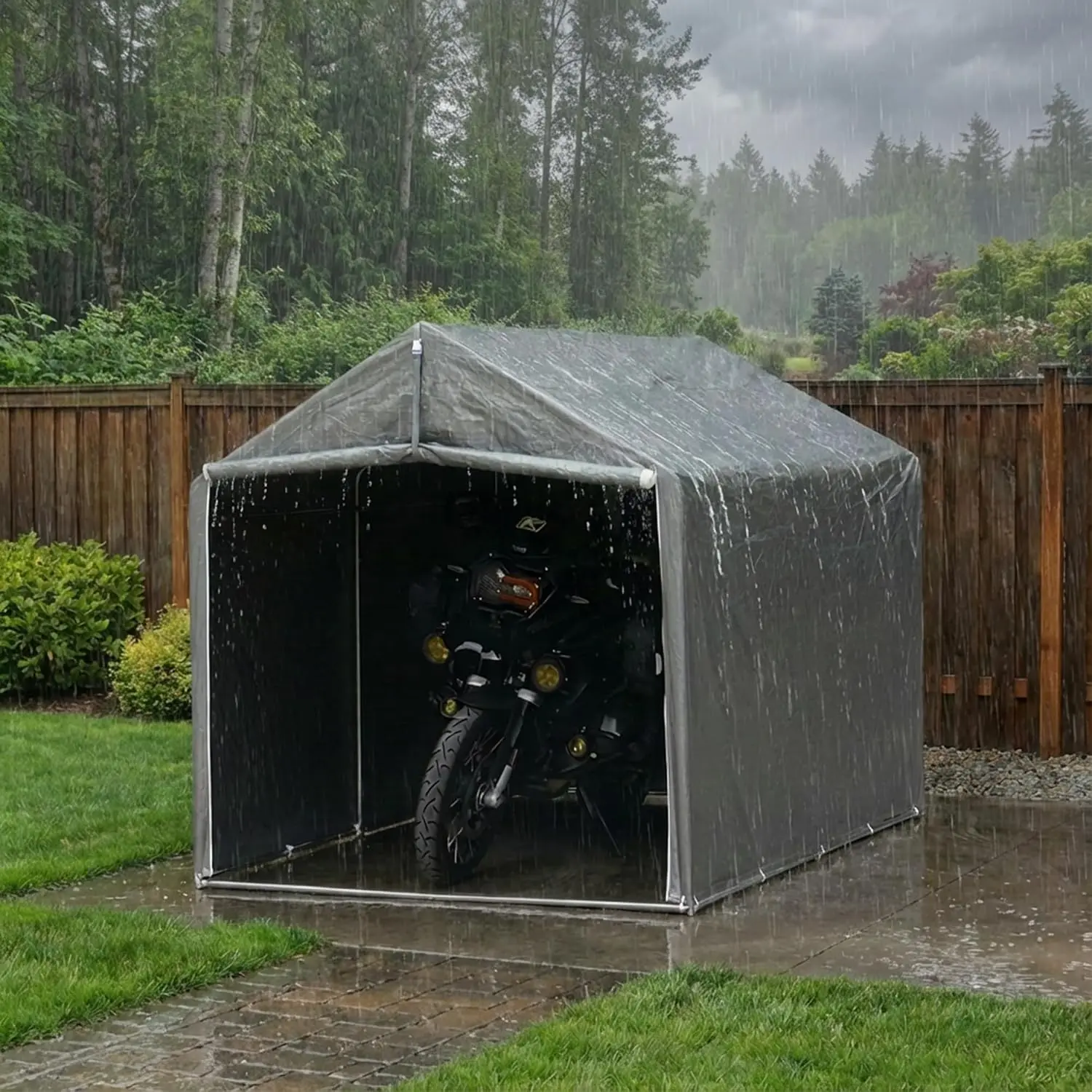Outdoor bike and motorcycle storage in garden or backyard, PE tarpaulin, waterproof and windproof, 8 x 6 ft small shed