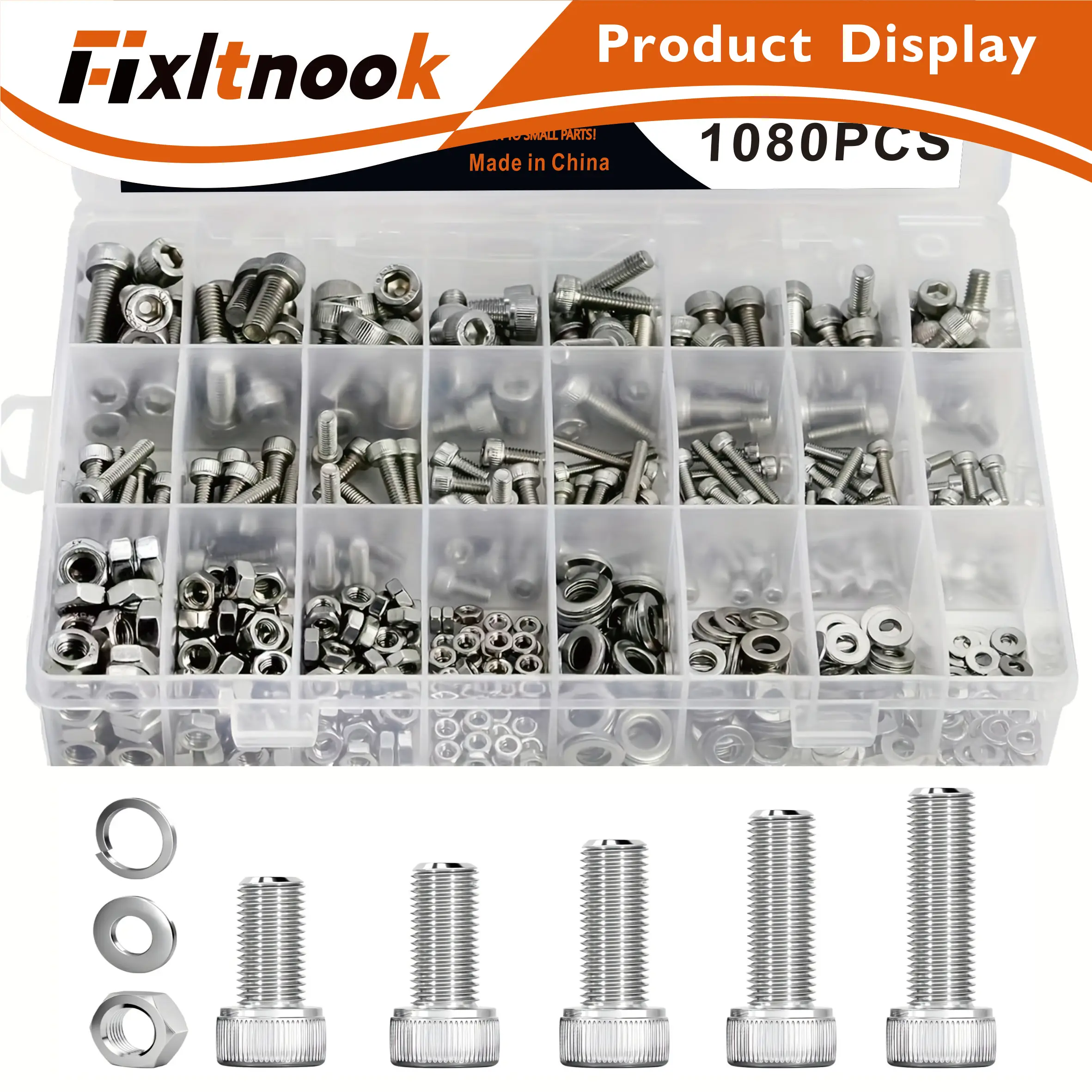 

1080 шт., винты с шестигранной головкой M2 M3 M5, гайки, плоские шайбы, комбинированный комплект ящика для хранения