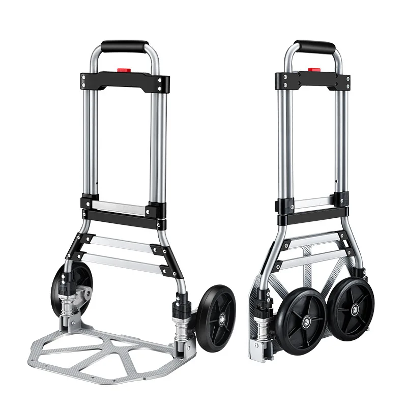 Foldable Trolley Cart for Luggage Aluminum Collapsible Portable Fold Up Handcart for Travel Shopping 80KGS Bearing