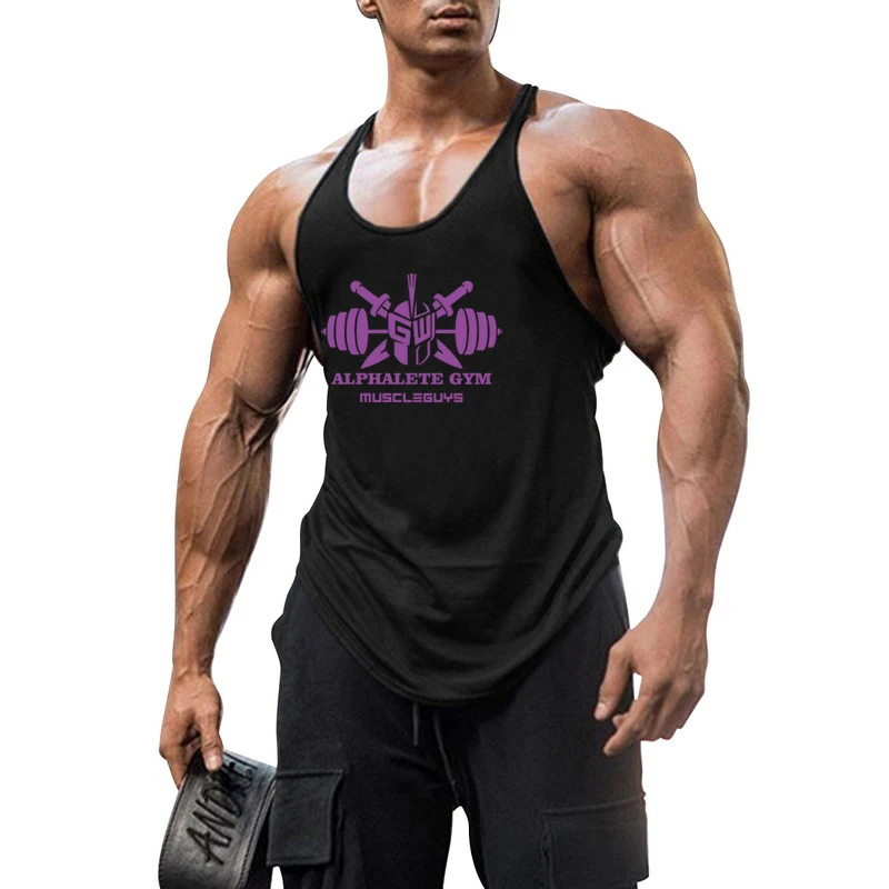 Mens Casual Workout Muscle Sleeveless Singlets Gym Bodybuilding Fitness Sport Tank Tops Summer Cotton Breathable Y-back Shirts