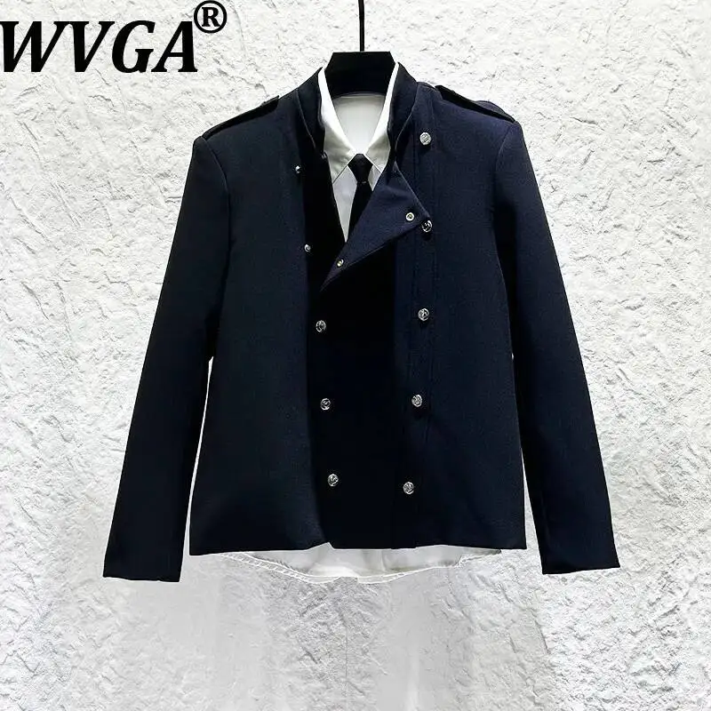 WVGA Spring Autumn New Men Deconstructed Design Double-row Metal Buckle Niche Stand Collar Jacket Trendy Retro Blazer Ins W26277