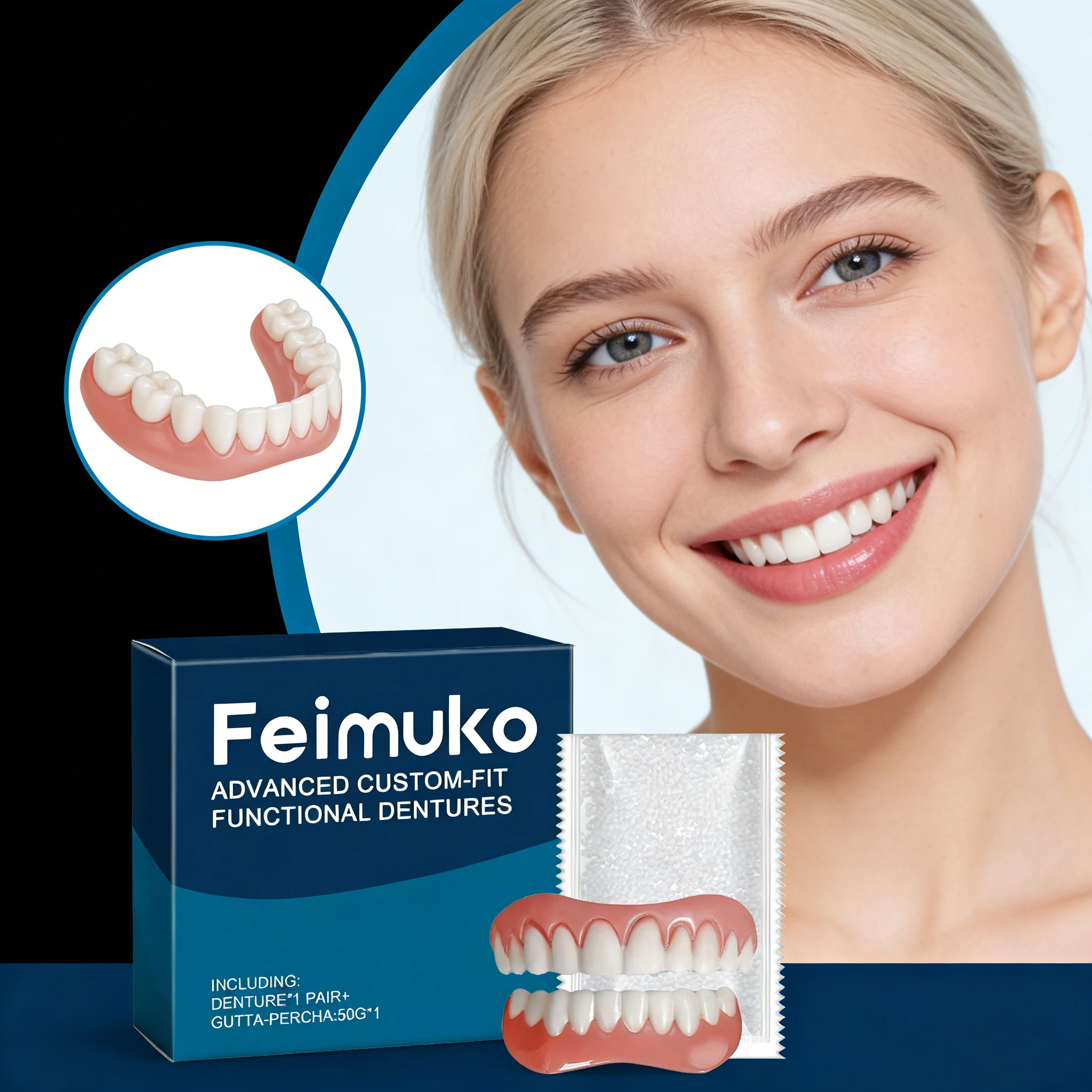 Silicone Dentures False Teeth Full Set Soft Safety Easy to Use Perfect Fit Oral Improve Tooth Loss Broken Temporary Improve