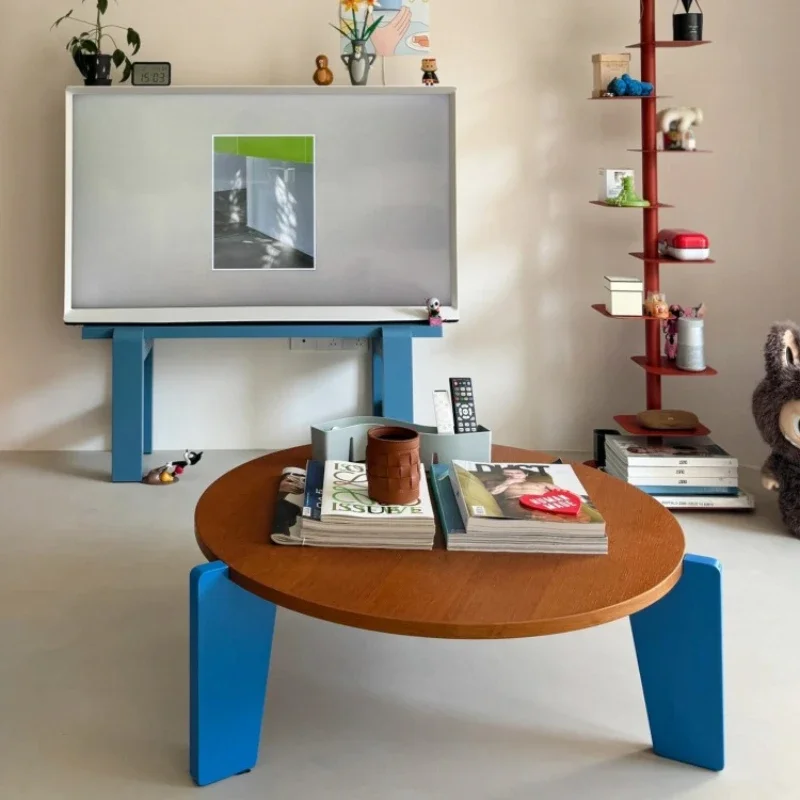 

Nordic dopamine coffee table small apartment tea table solid wood coffee round simple color table