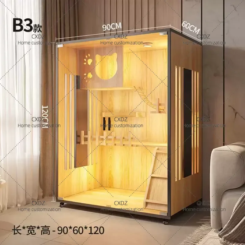 Luxury Oversized Cat Villa Indoor Solid Wood Pet Cabinet Waterproof Closed Cat Cage Fiberglass Nest for Large Cats