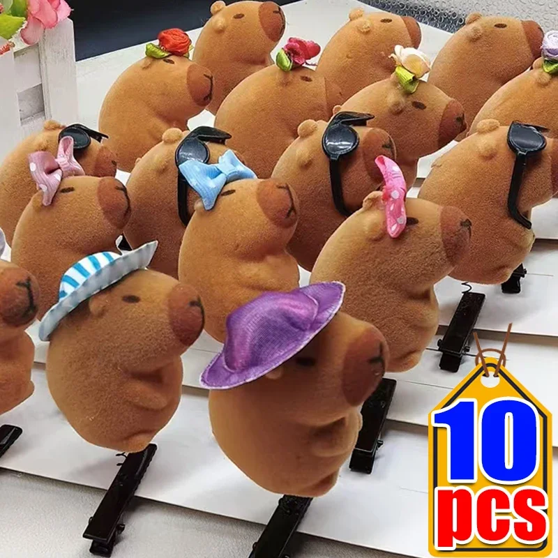 5/10PCS Kawaii Hair Clip Fashion Children Bow 3D Capybara Animal Plush Hairpin Funny Style Duckbill Clips Headdress Gifts